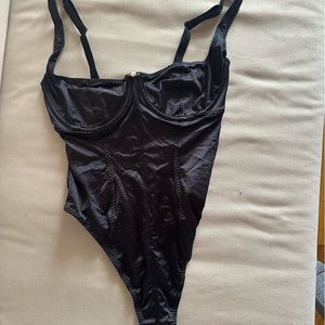 Skims satin stretch black body suit